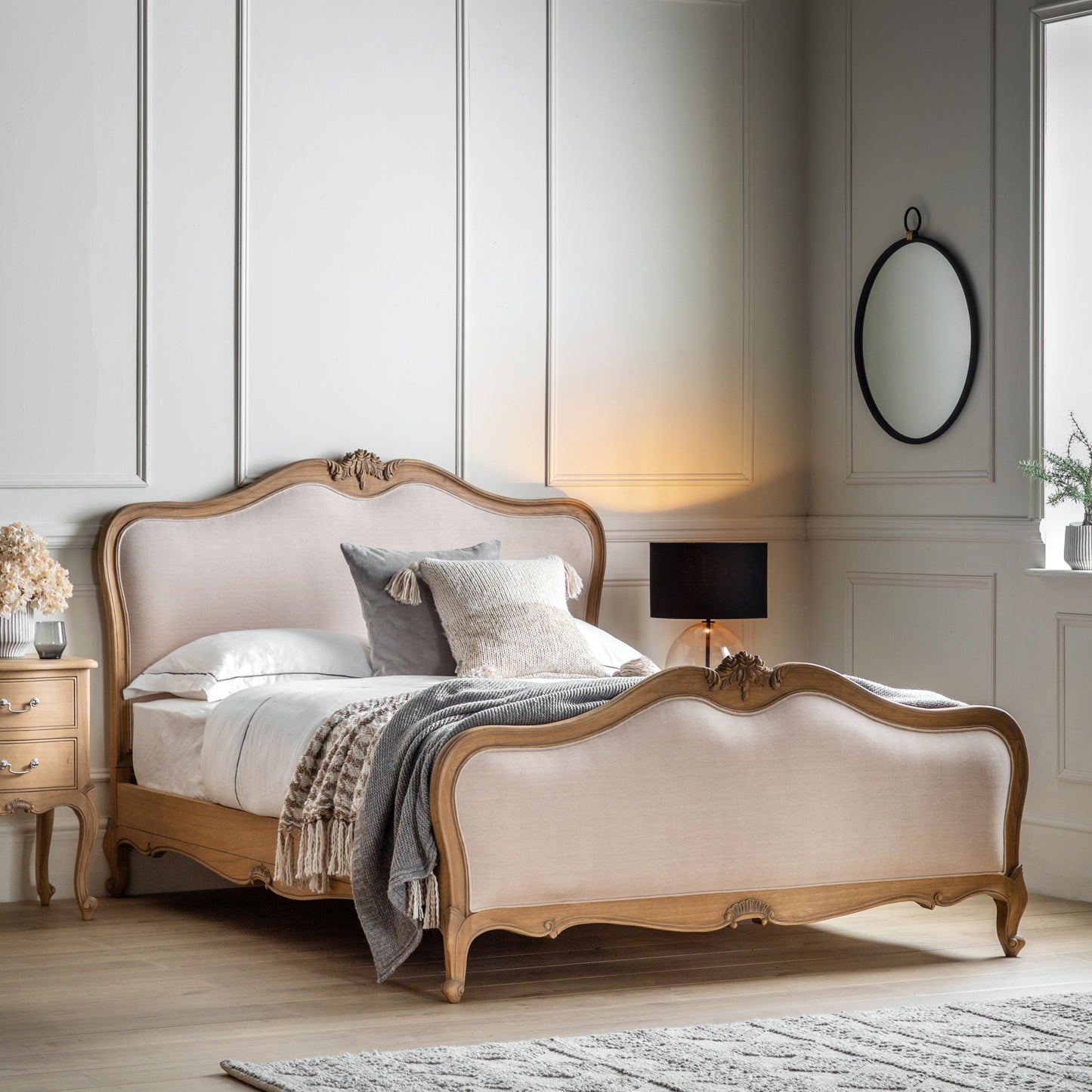 Chic Linen Upholstered Bed Weathered King