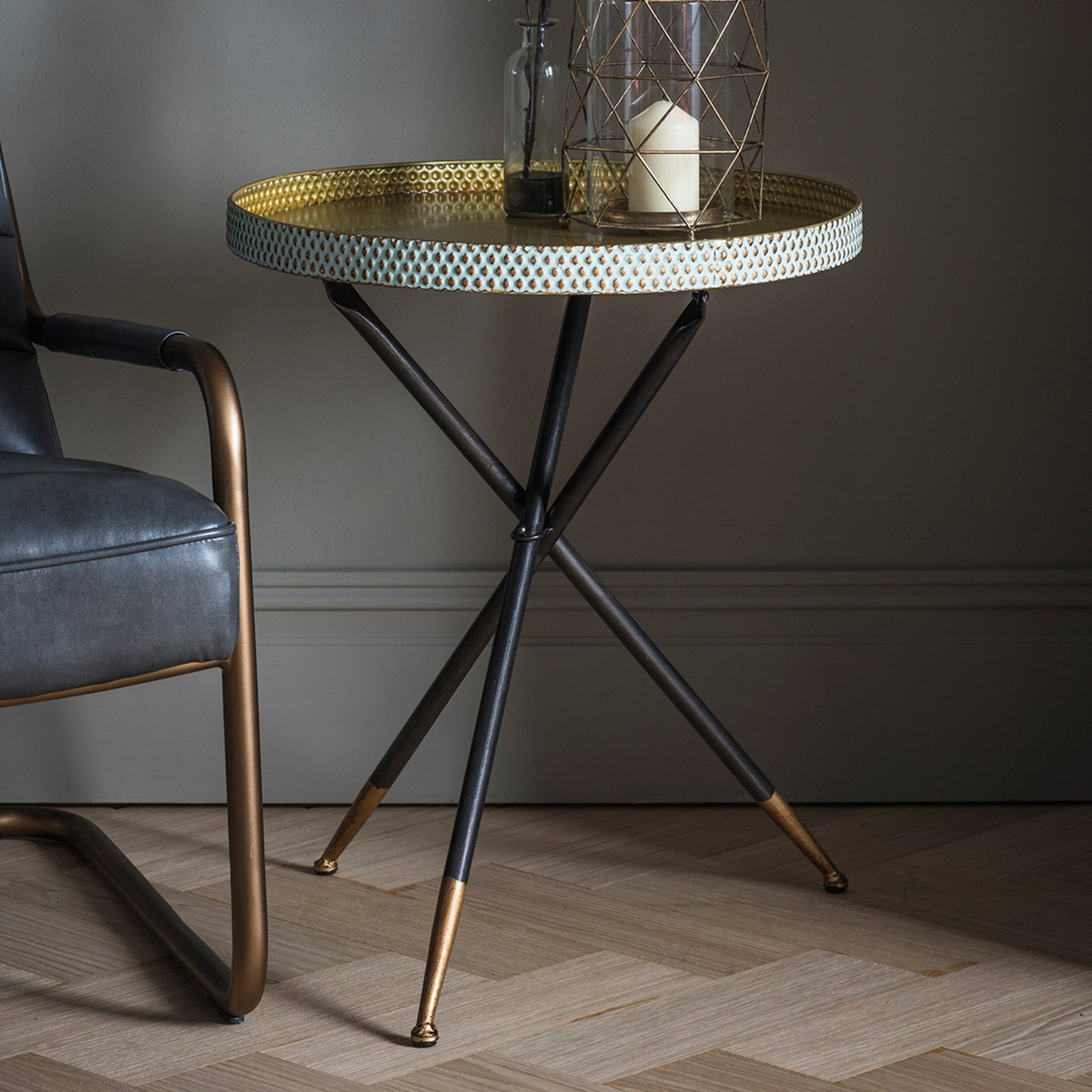 Epsom Tripod Table Distressed Duck Egg / Gold