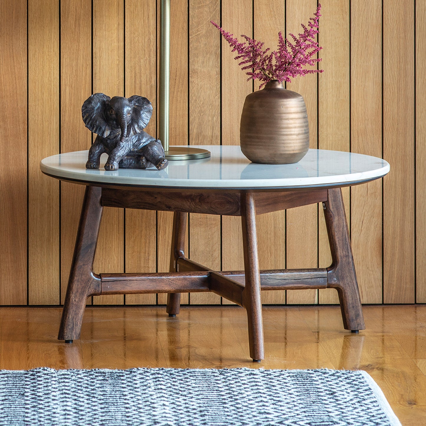 Barcelona Round Coffee Table Dark Wood / Marble