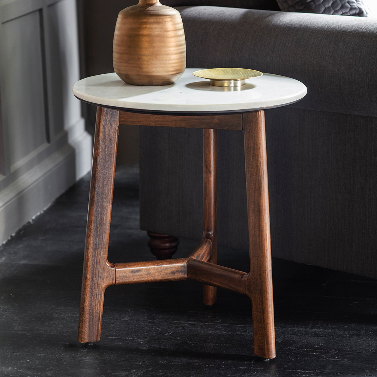Barcelona Side Table Dark Wood / Marble