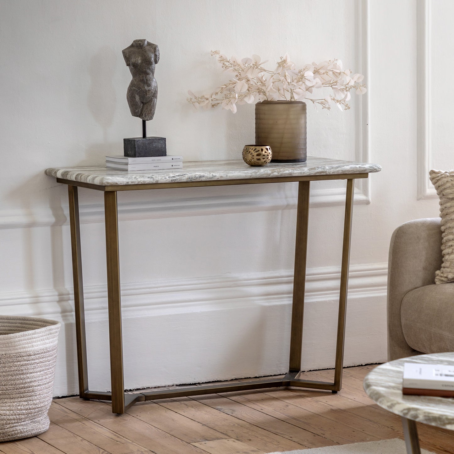 Lusso Console Table Green Marble