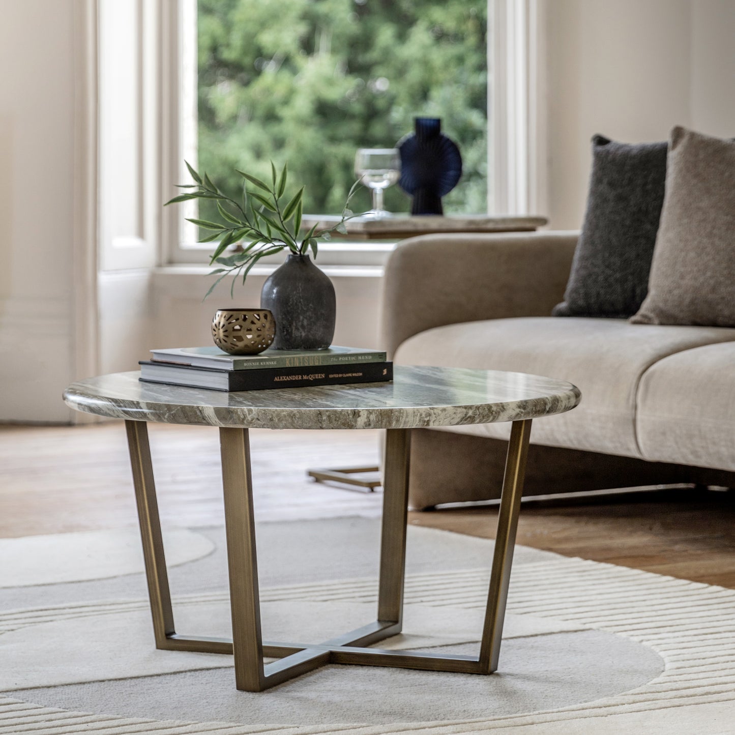 Lusso Round Coffee Table Green Marble