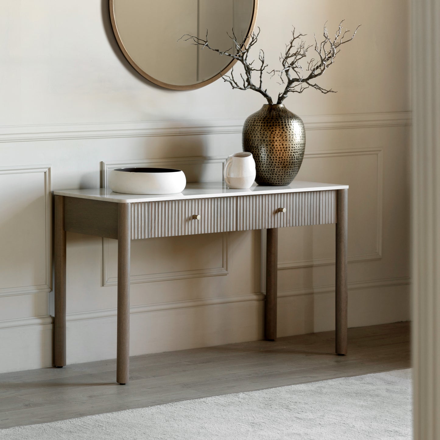 Marmo 2 Drawer Console Grey Wash / White