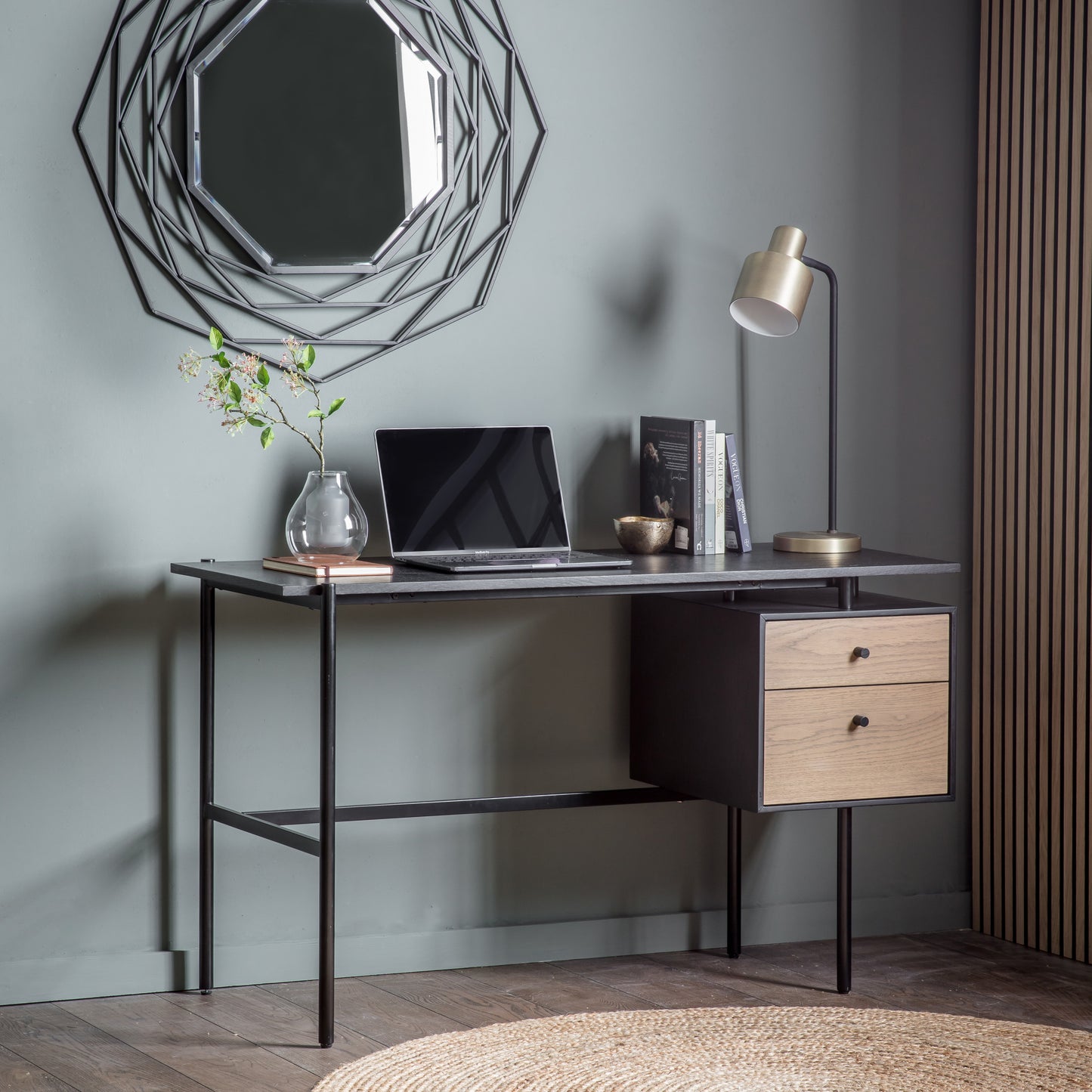 Carbury 2 Drawer Desk Black / Natural