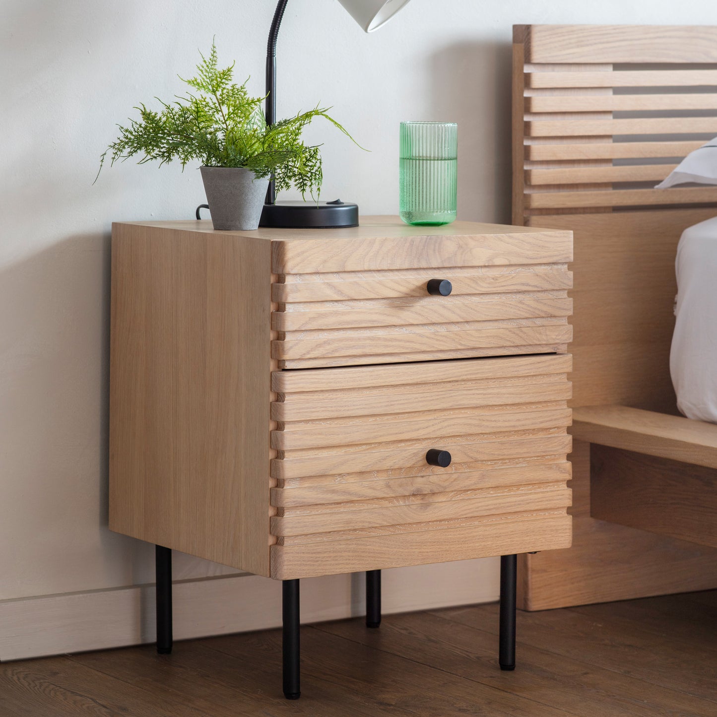 Okayama 2 Drawer Bedside Oak