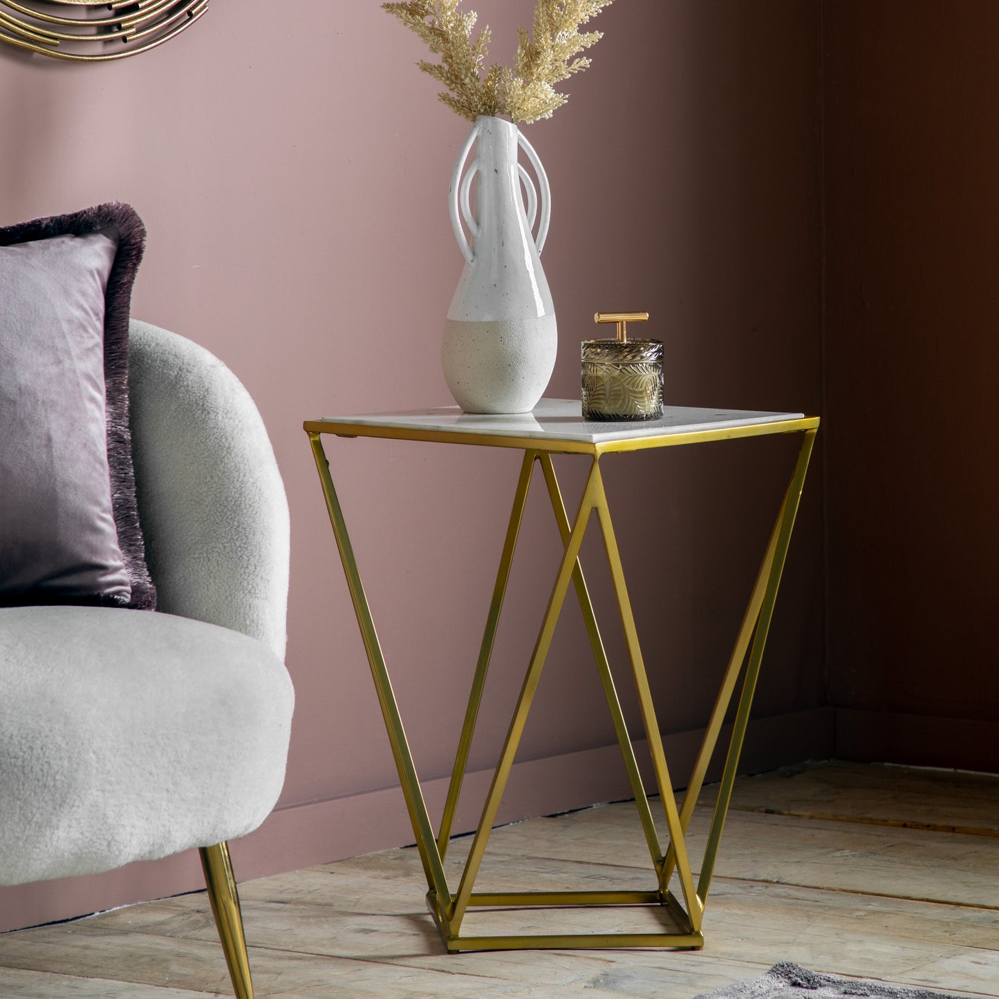 Helford Side Table Gold Gold / White