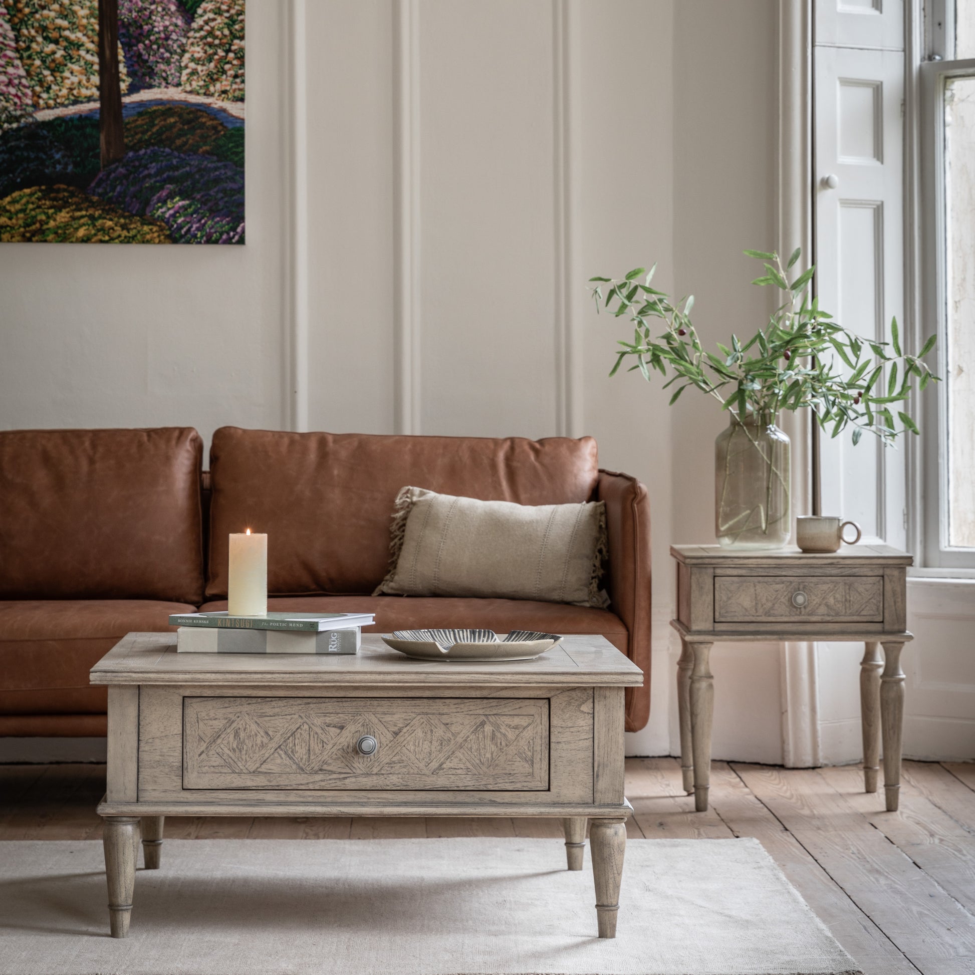 Mustique 1 Drawer Side Table Natural