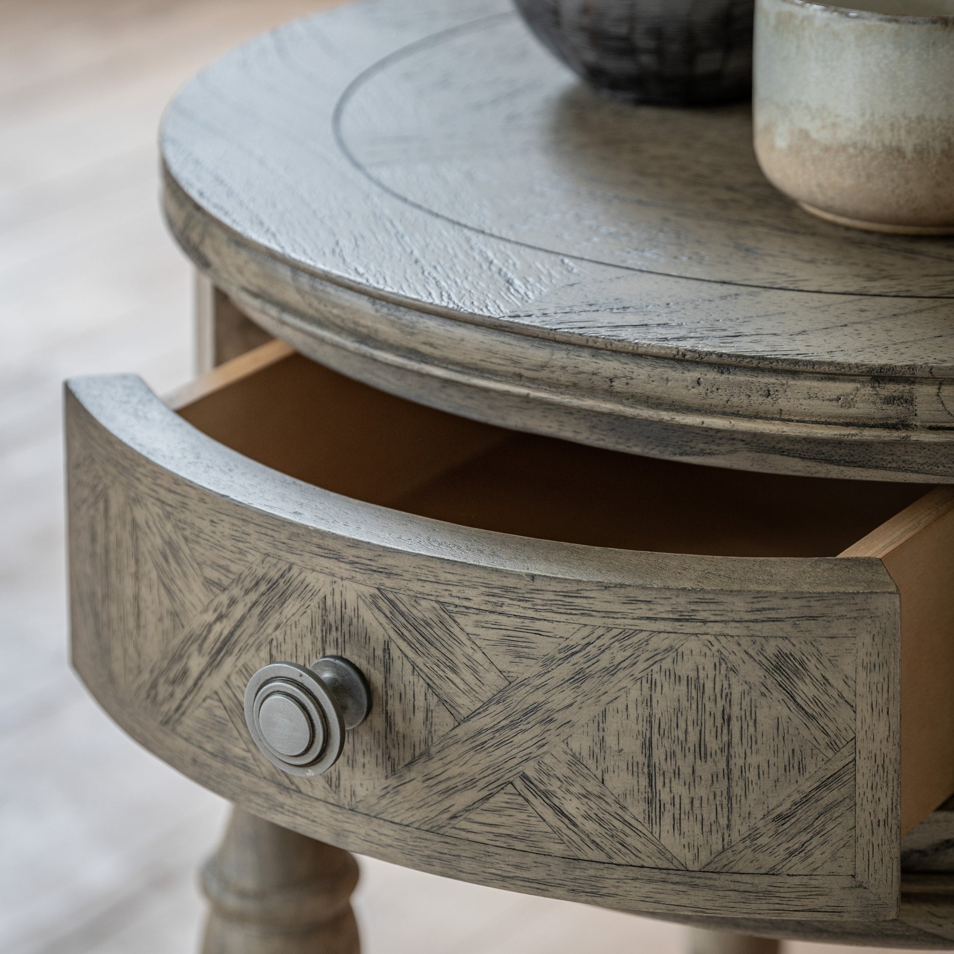 Mustique Round 1 Drawer Side Table Natural