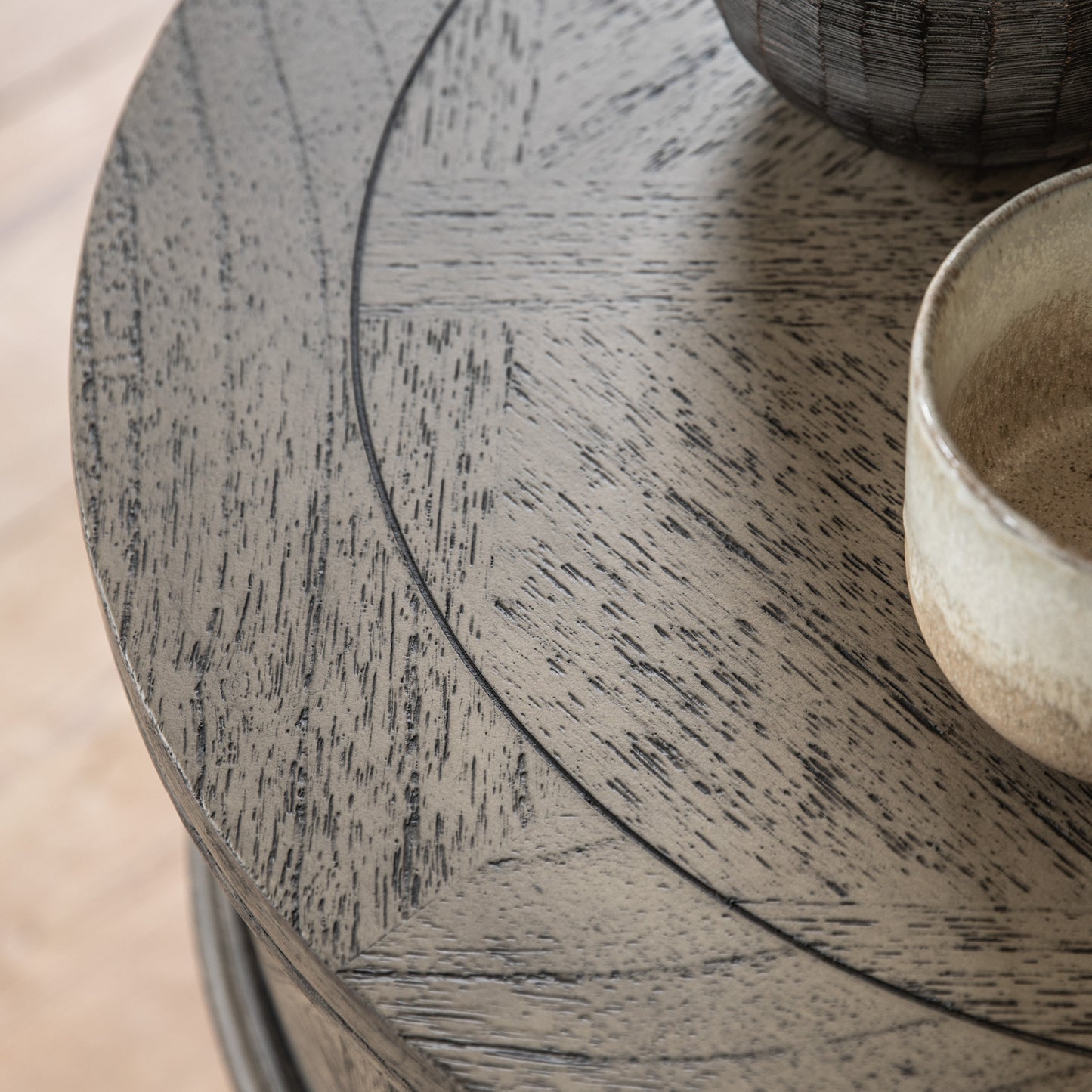 Mustique Round 1 Drawer Side Table Natural
