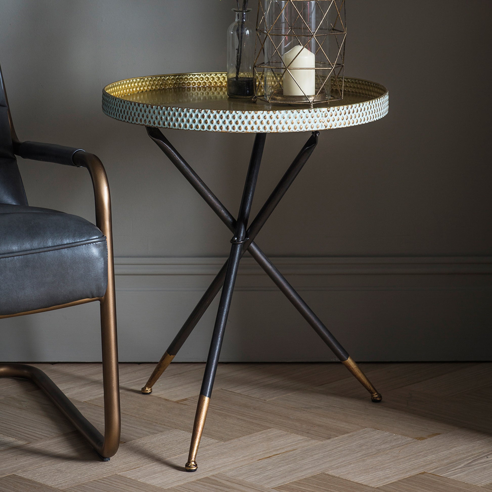 Epsom Tripod Table Distressed Duck Egg / Gold