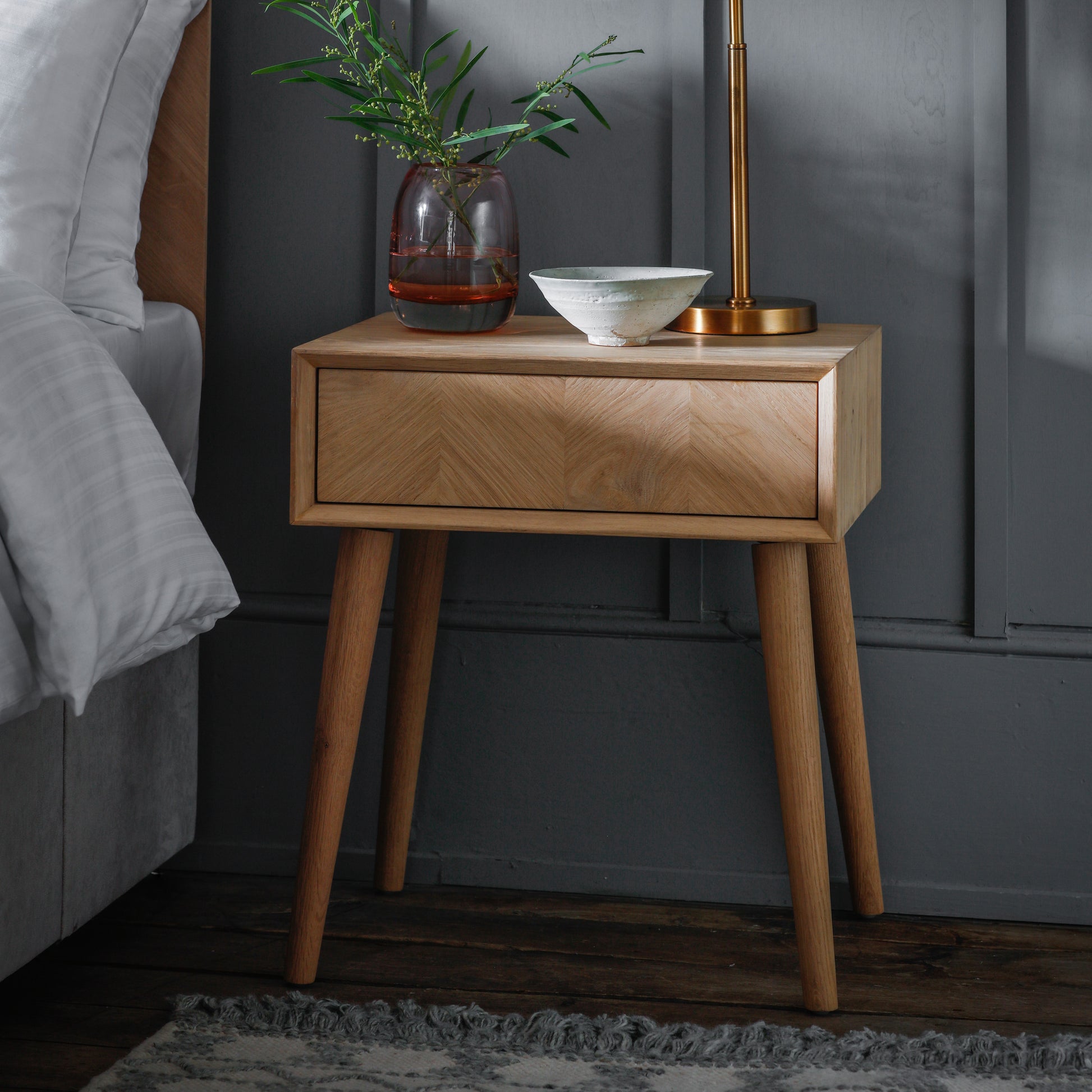 Milano 1 Drawer Side Table Oak