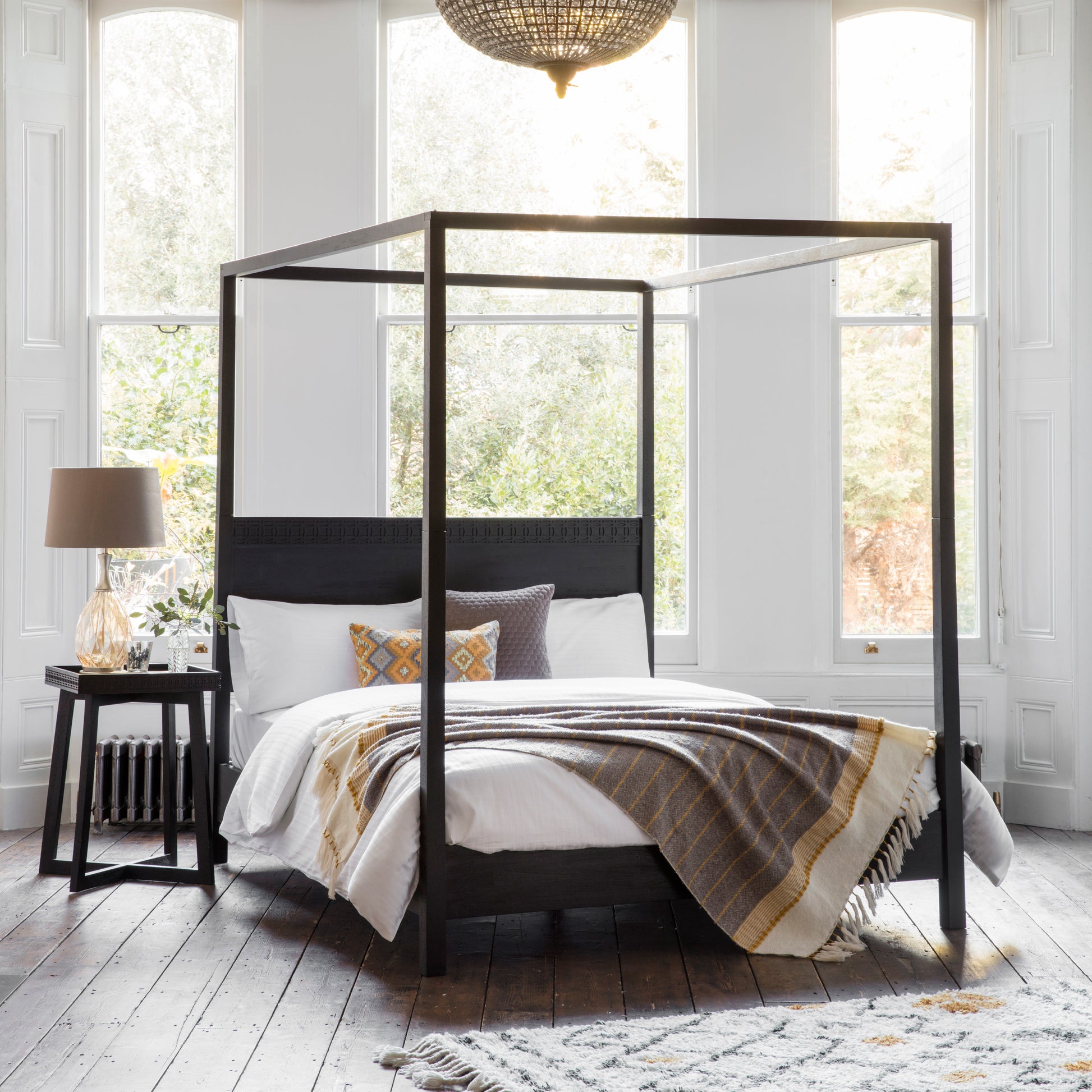 Boho Boutique 4 Poster Bed Black King