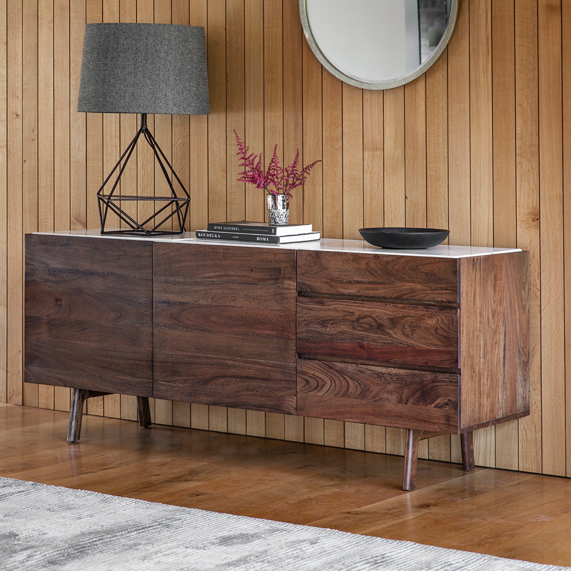 Barcelona Sideboard Dark Wood / Marble