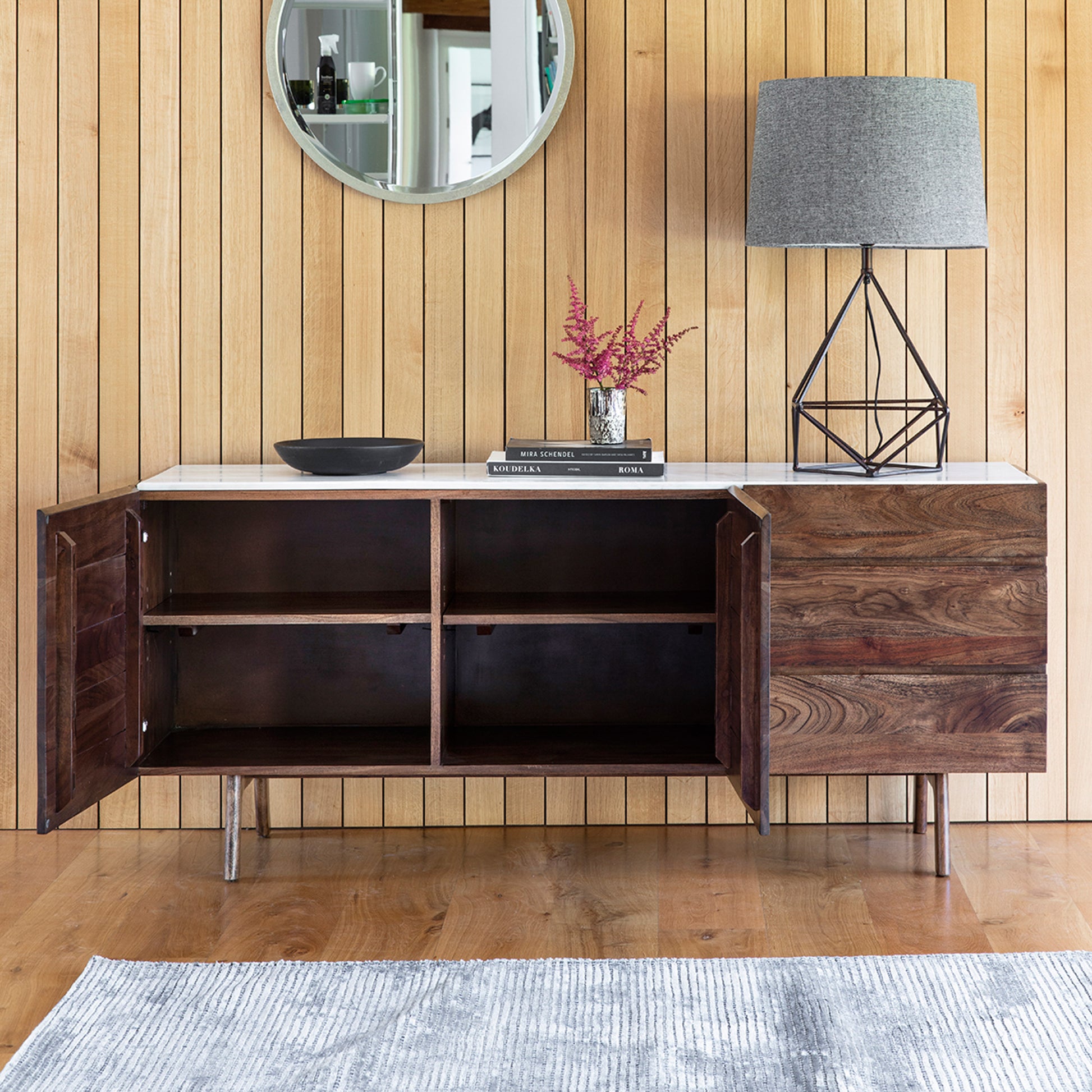 Barcelona Sideboard Dark Wood / Marble