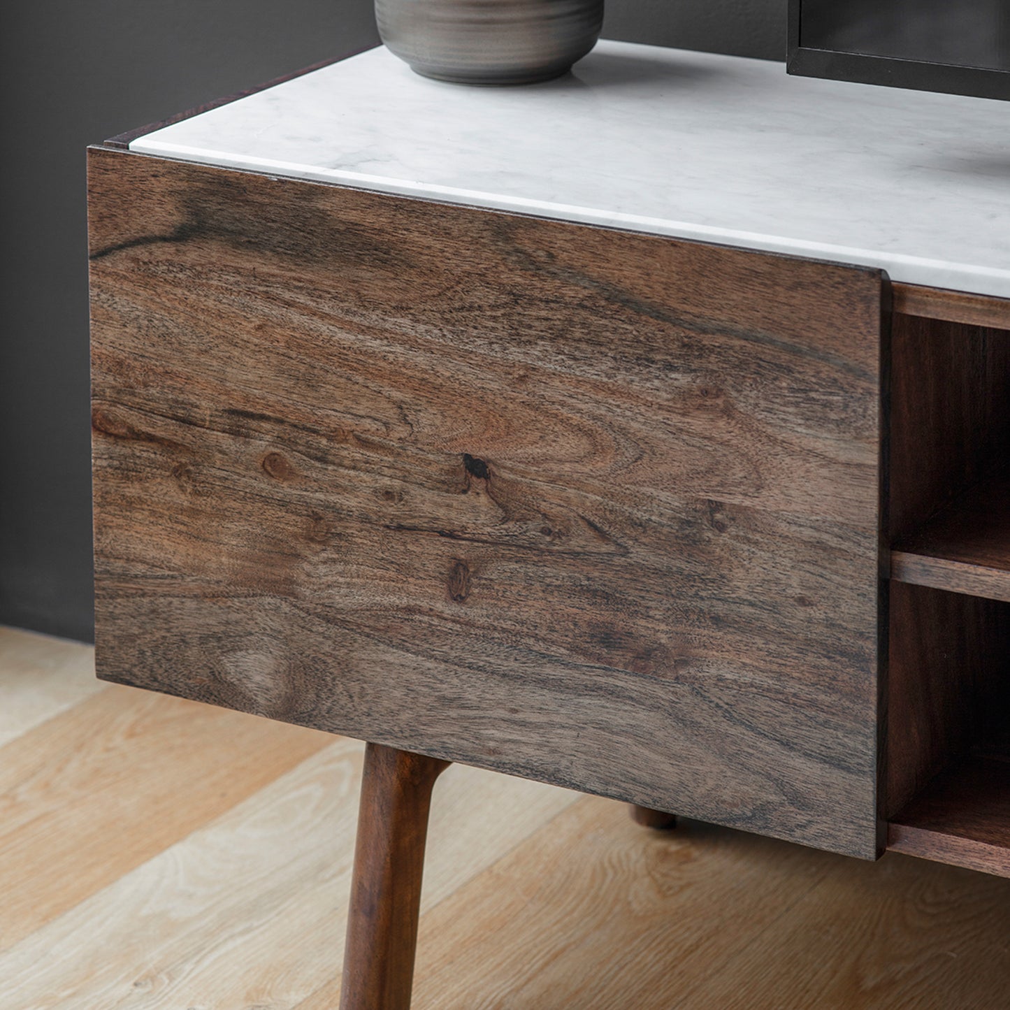 Barcelona Media Cabinet Dark Wood / Marble