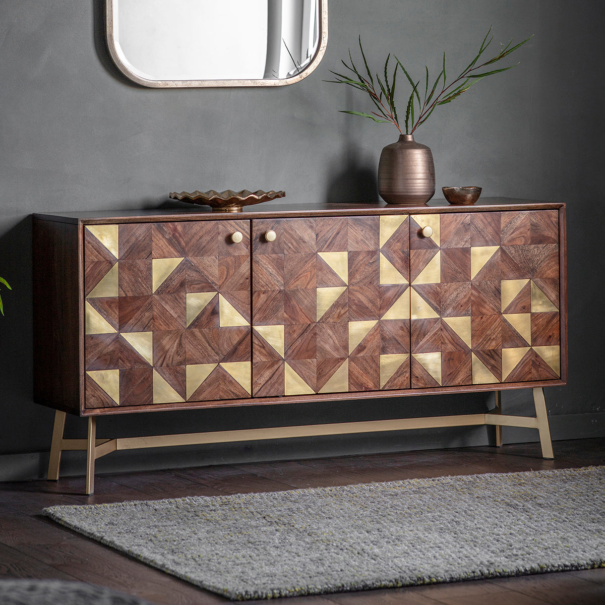 Tate 3 door Sideboard Brown / Gold