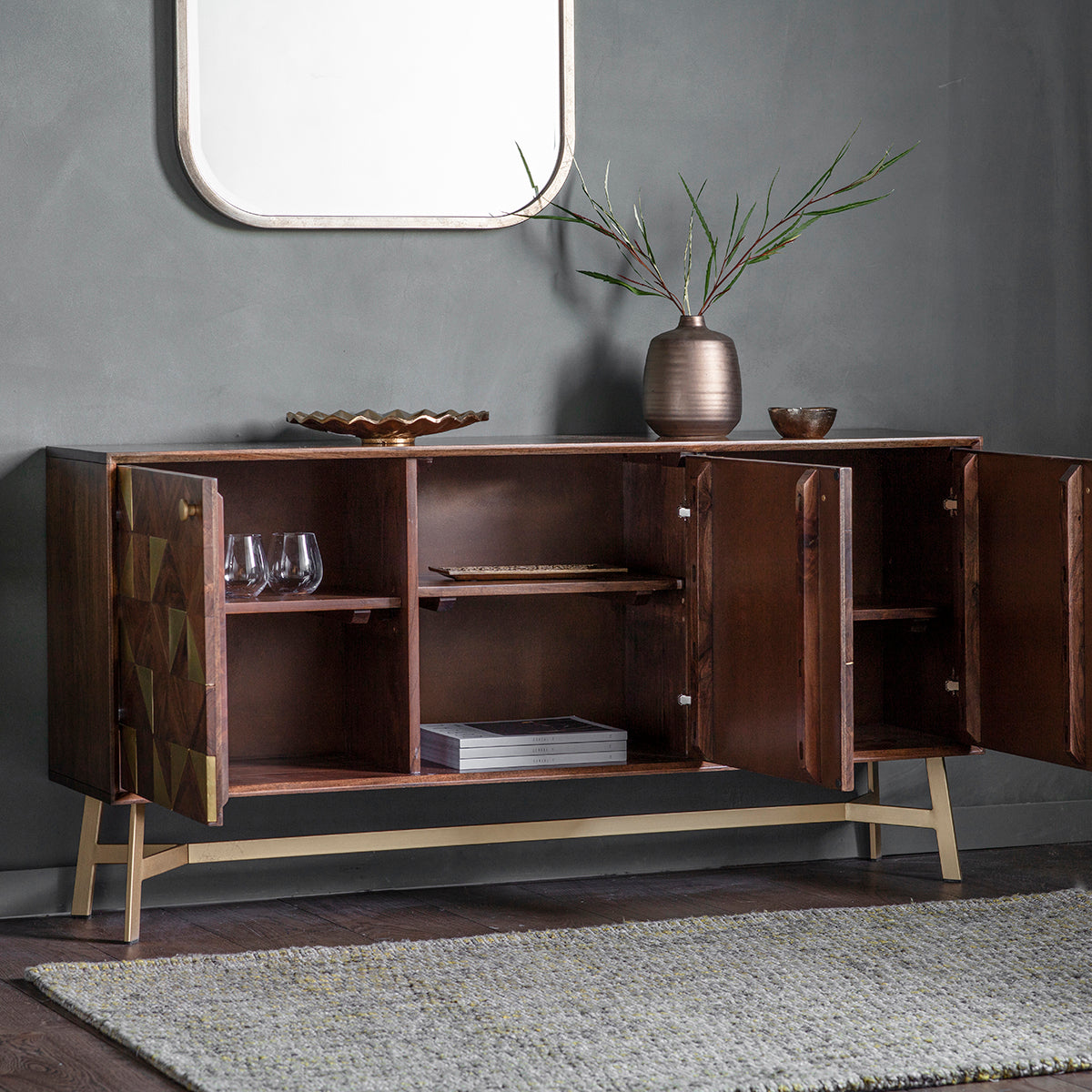 Tate 3 door Sideboard Brown / Gold