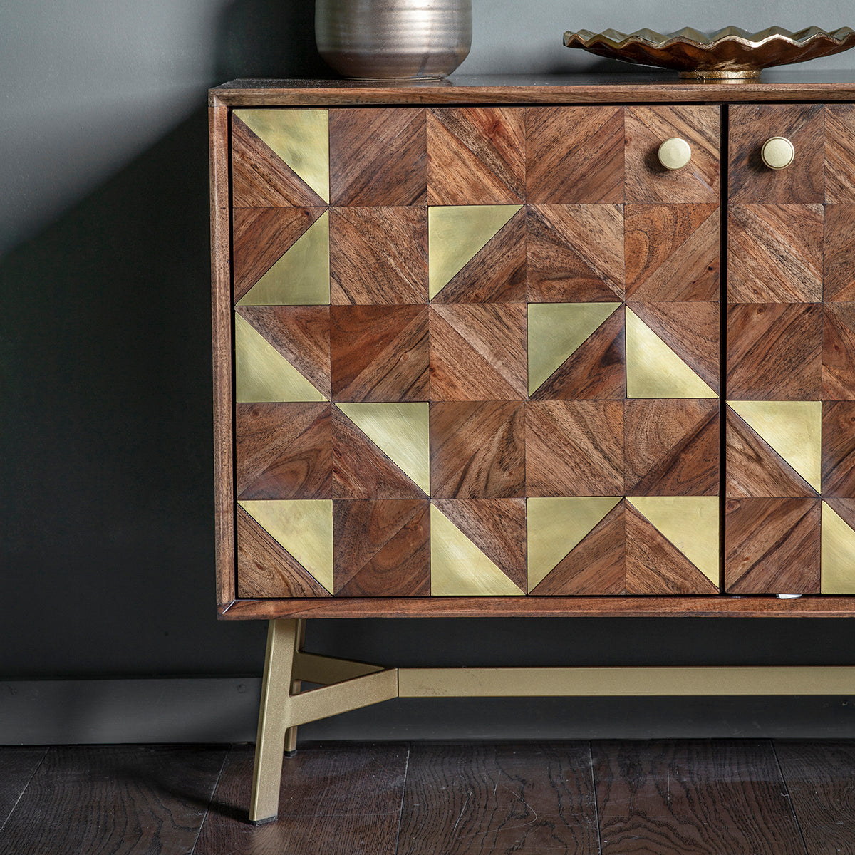 Tate 3 door Sideboard Brown / Gold