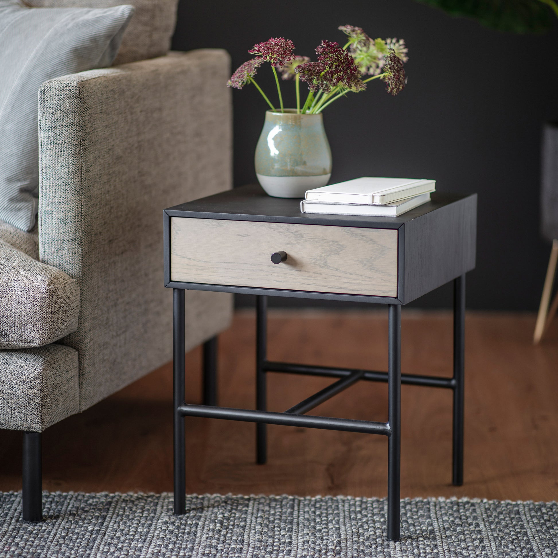 Carbury 1 Drawer Bedside Table Black / Natural