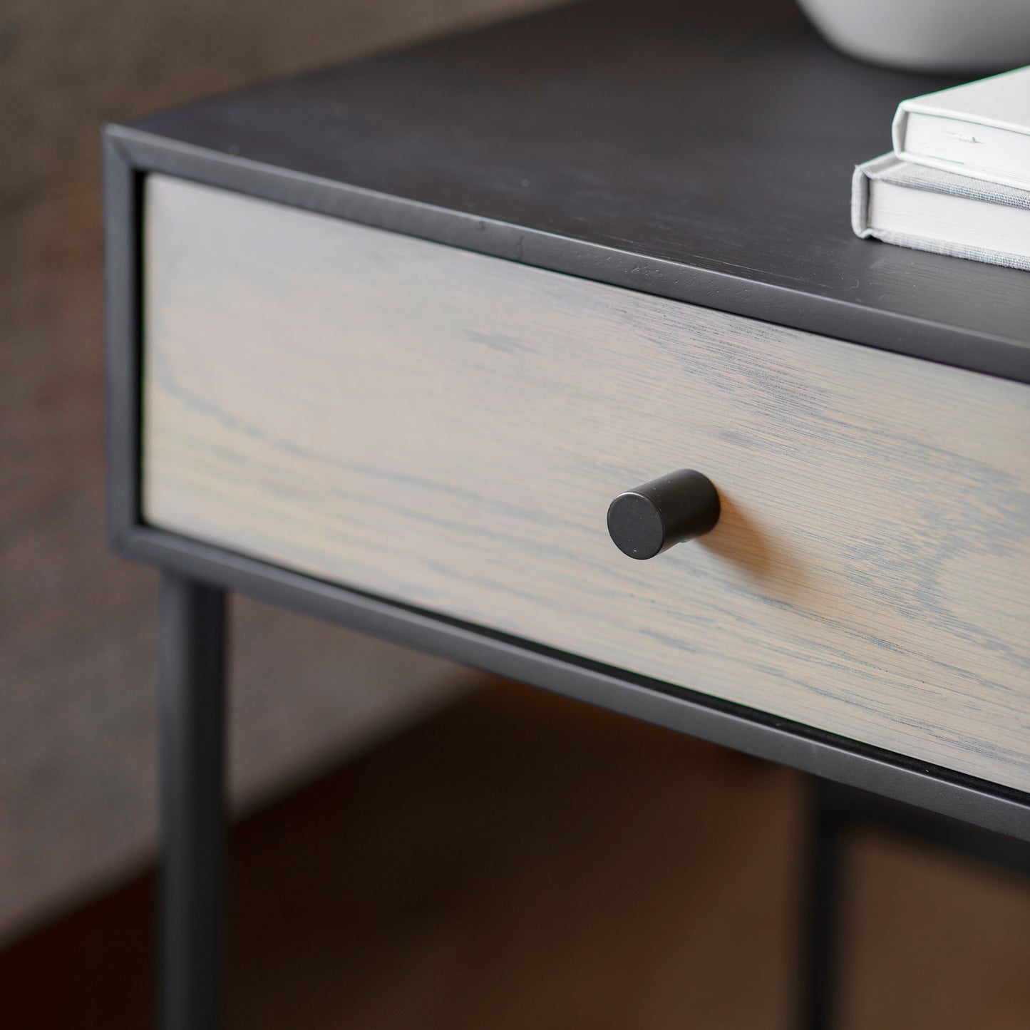 Carbury 1 Drawer Bedside Table Black / Natural