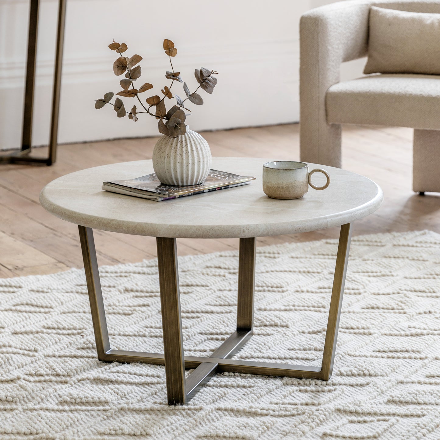 Moderna Round Coffee Table Travertine