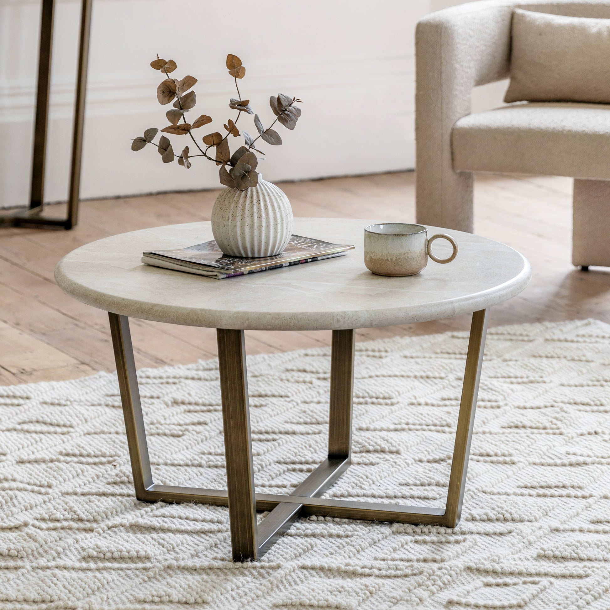 Moderna Round Coffee Table Travertine
