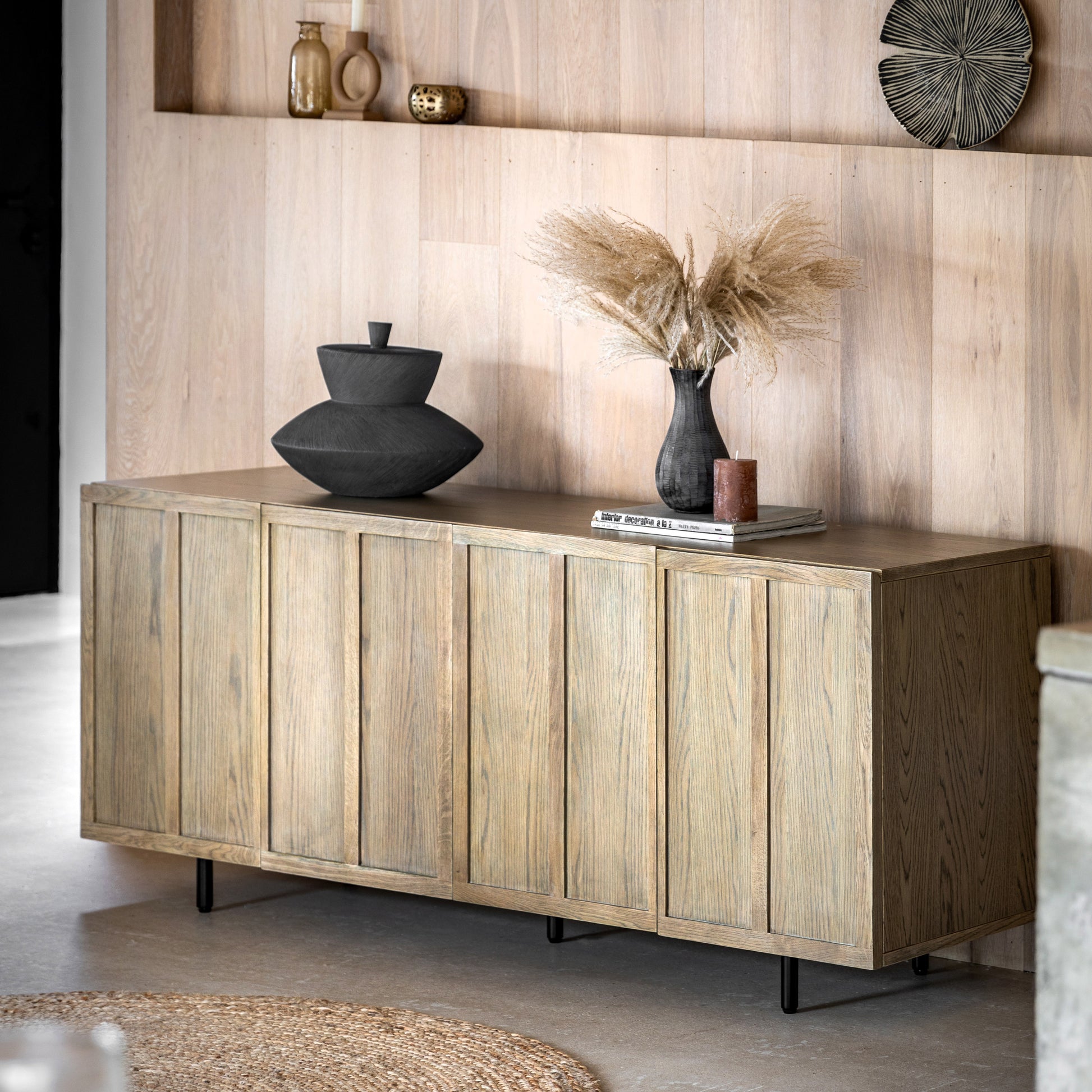Panelled 4 Door Sideboard Smoked