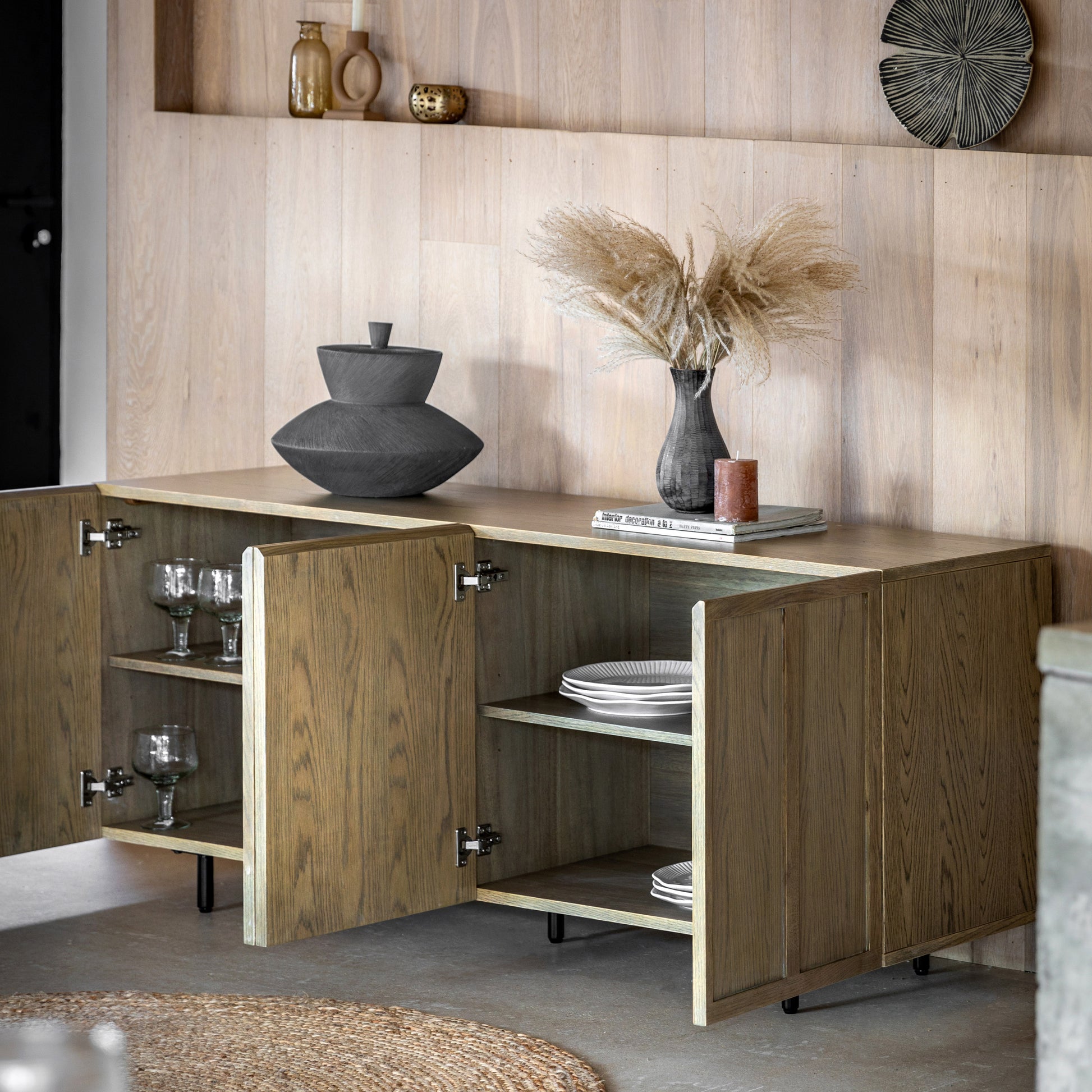 Panelled 4 Door Sideboard Smoked