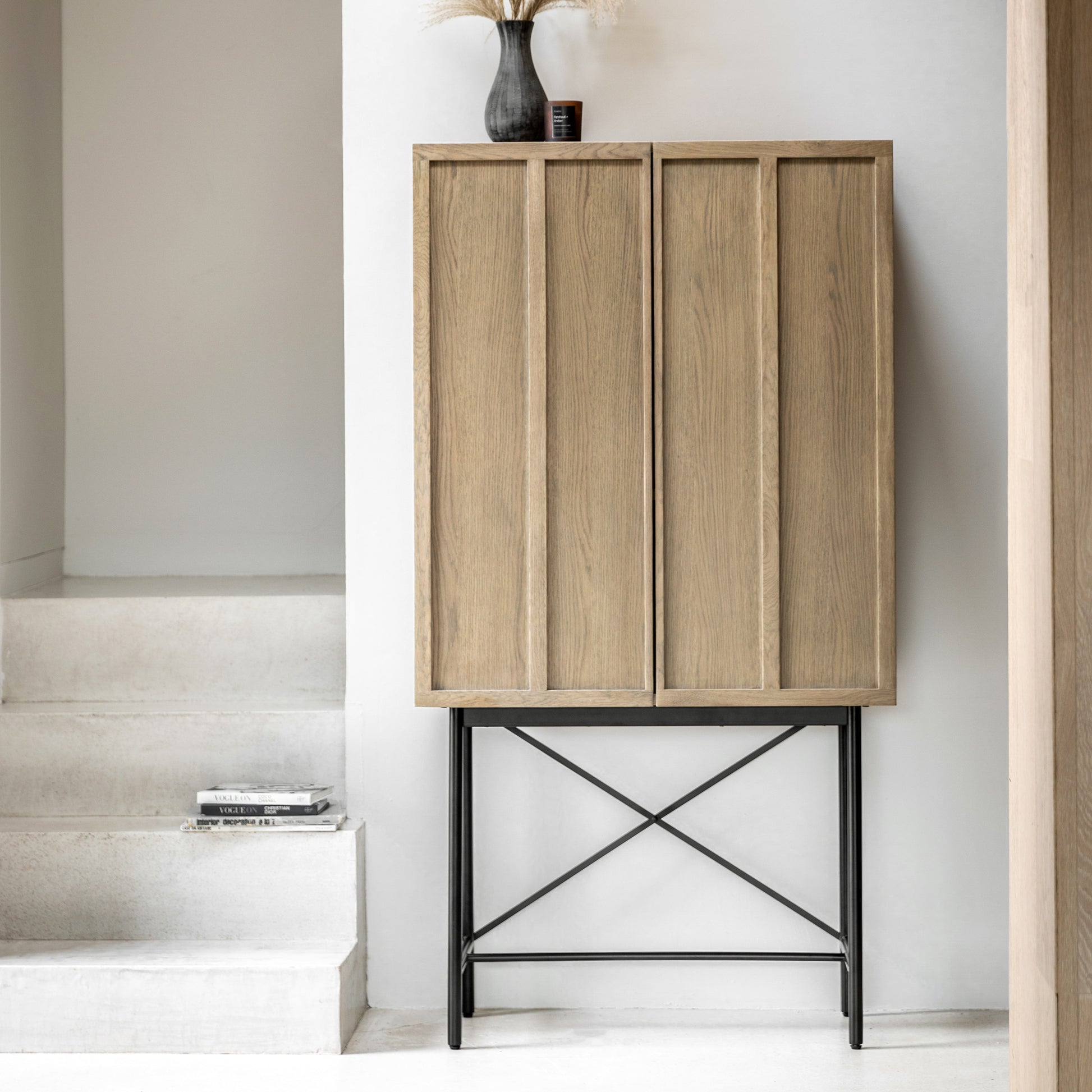 Panelled 2 Door Cocktail Cabinet Smoked