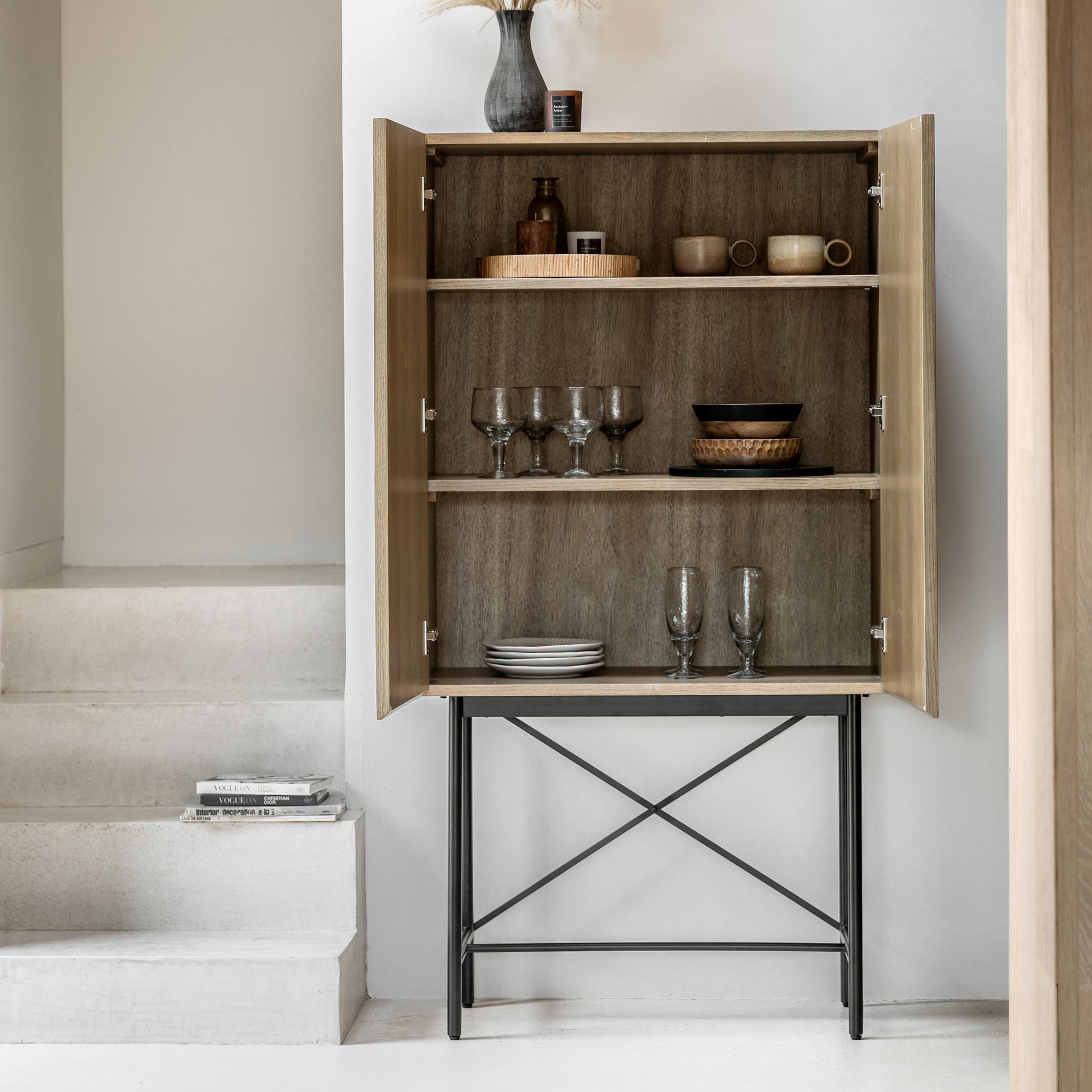 Panelled 2 Door Cocktail Cabinet Smoked