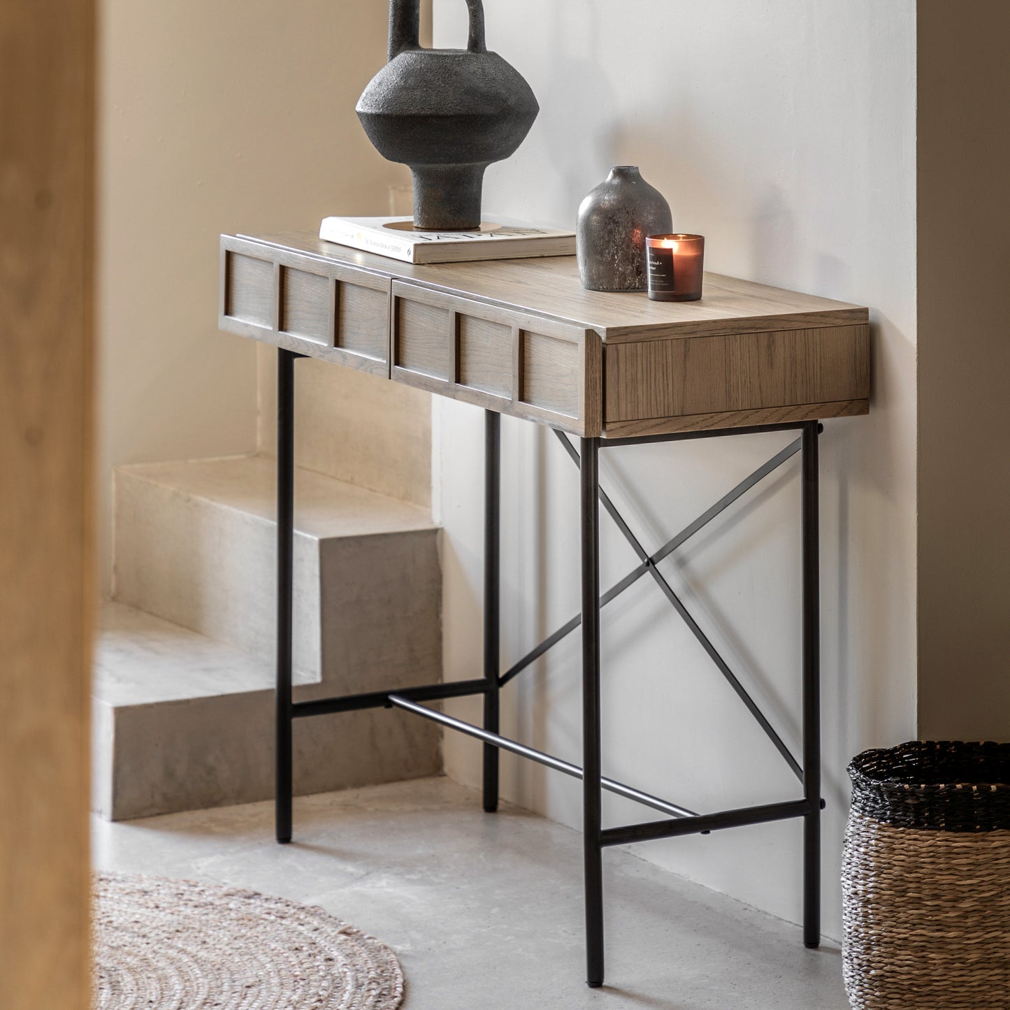 Panelled 2 Drawer Console Smoked