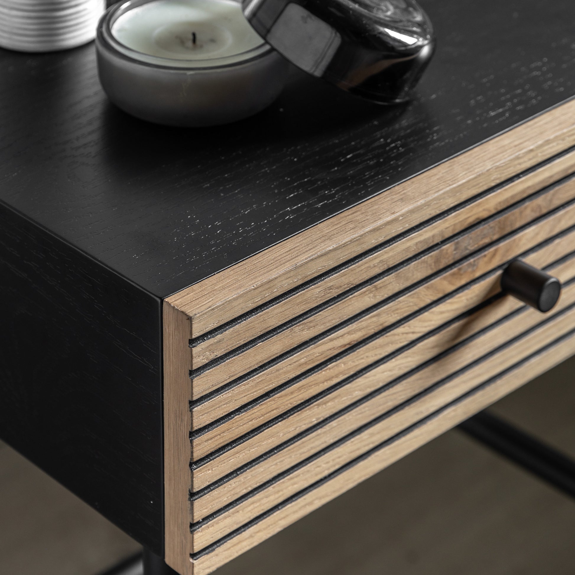 Hyland 1 Drawer Bedside Black / Natural