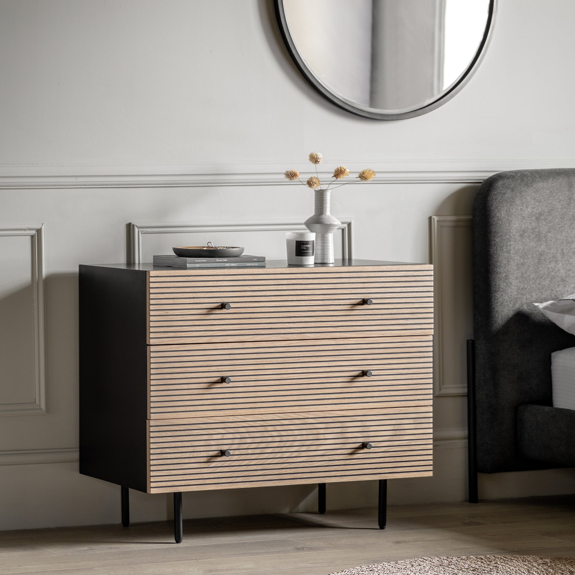 Hyland 3 Drawer Chest Black / Natural