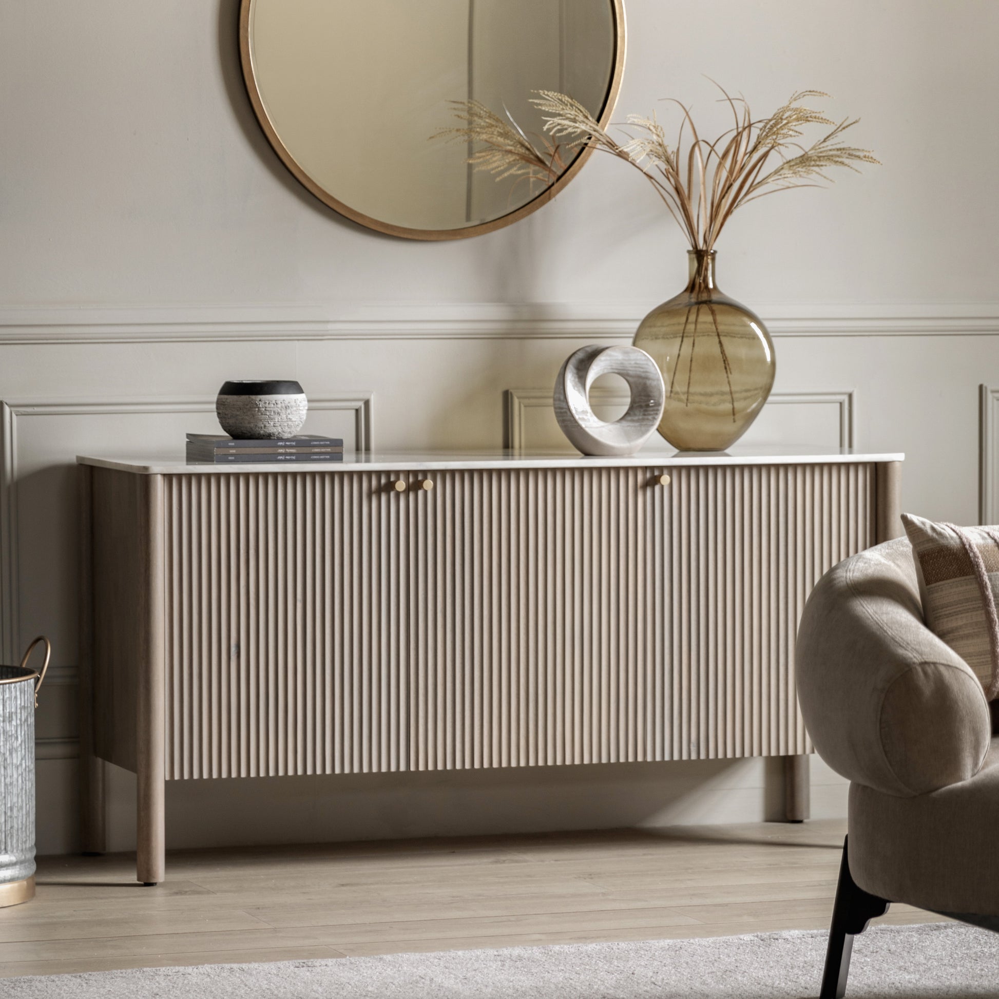 Marmo 3 Door Sideboard Grey Wash / White