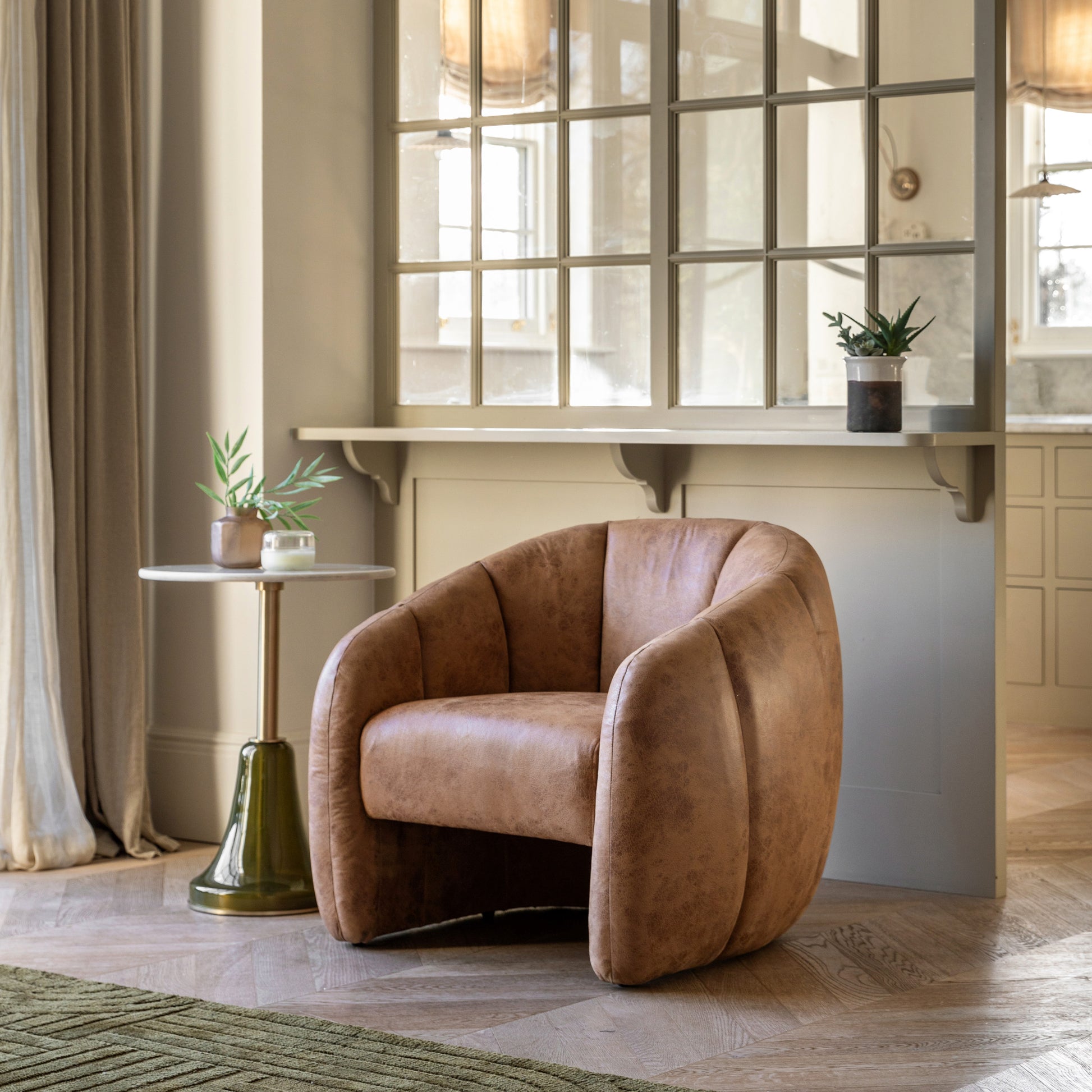 Atella Tub Chair Antique Tan Leather