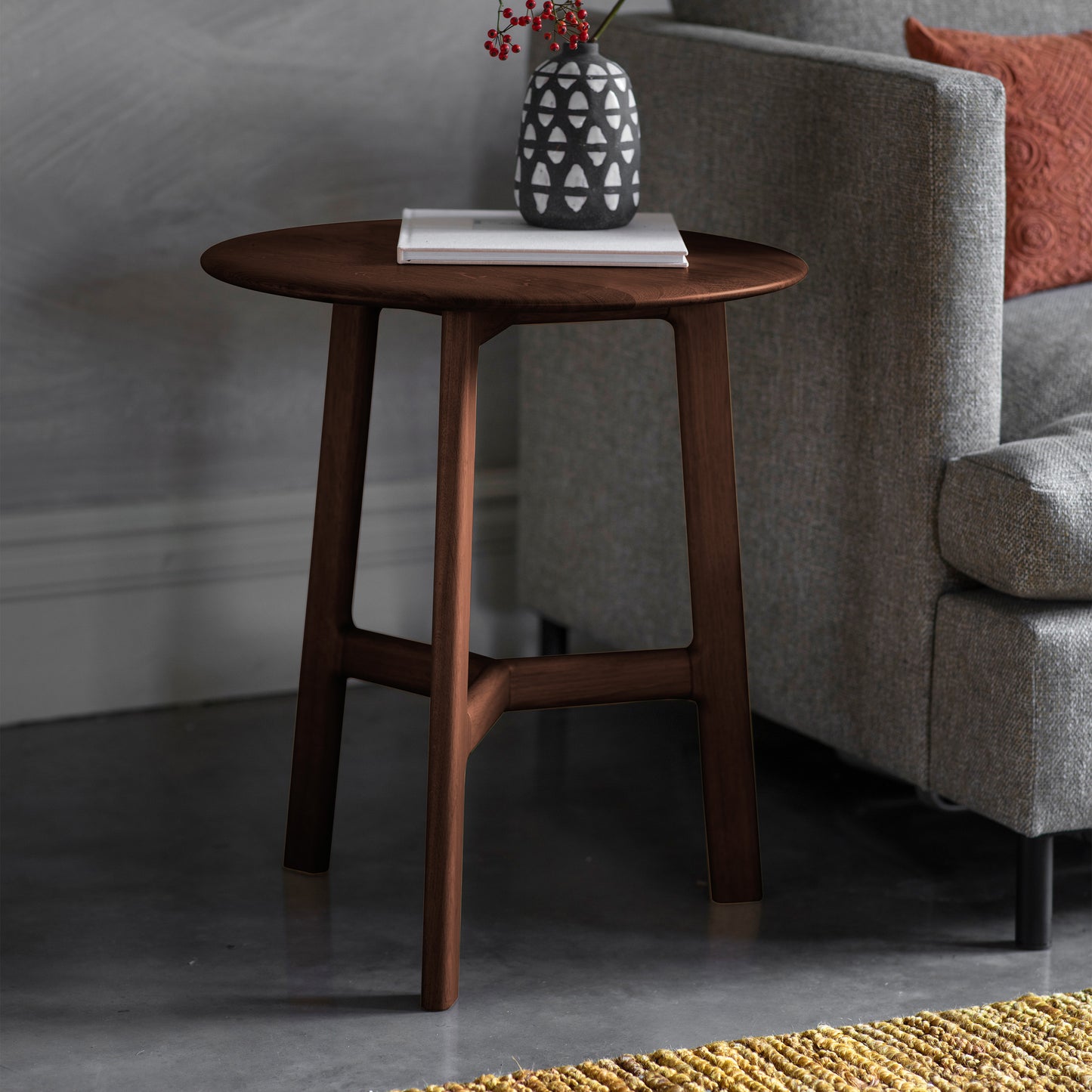 Madrid Round Side Table Walnut
