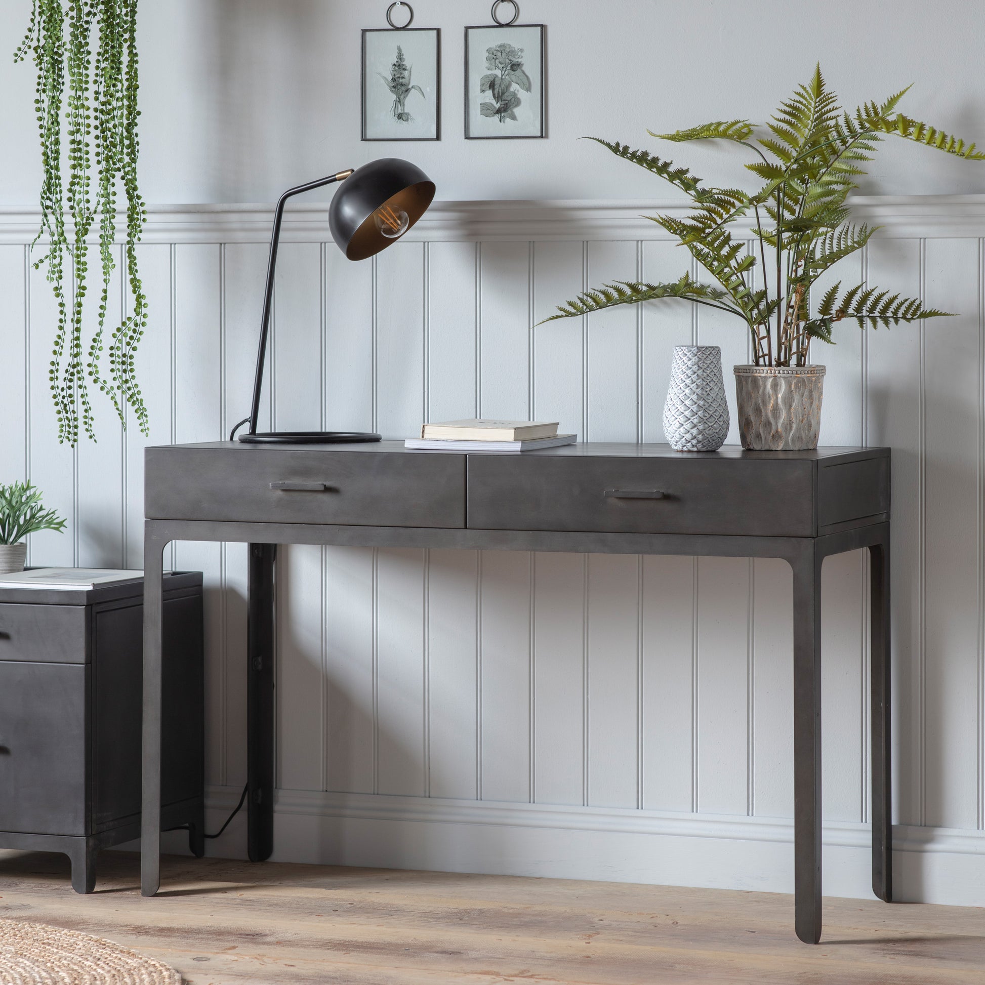 Ottinge 2 Drawer Desk Dark Grey
