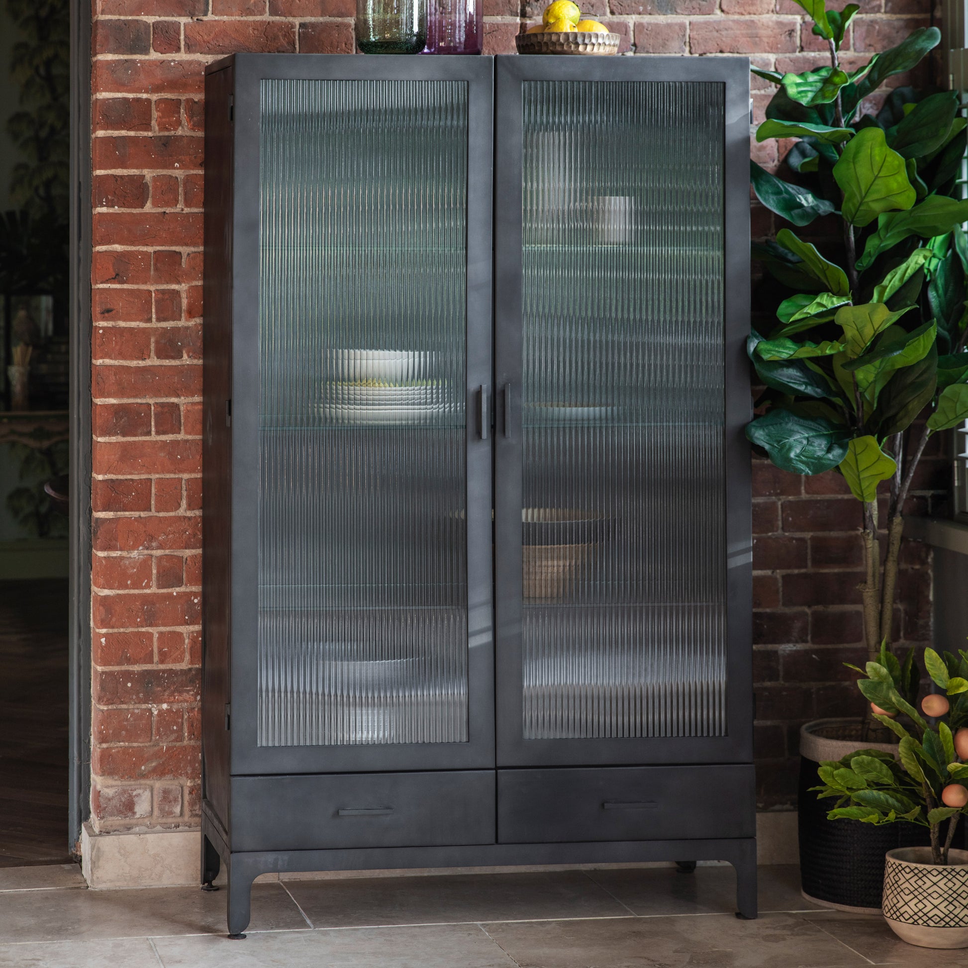 Rye 2 Door 2 Drawer Display Unit Dark Grey