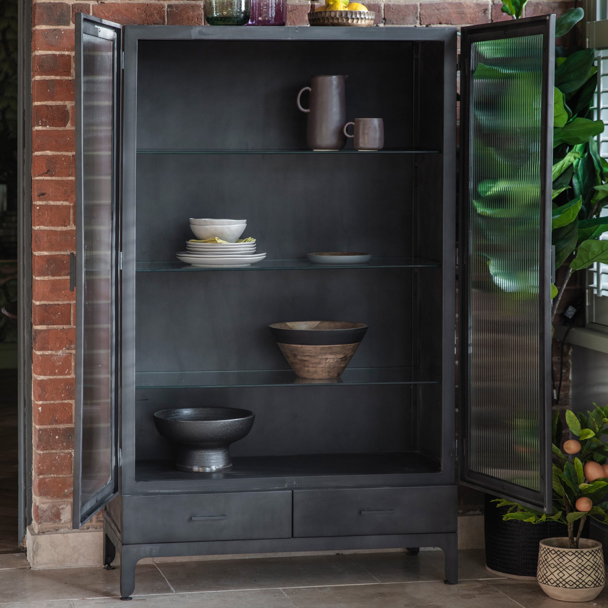 Rye 2 Door 2 Drawer Display Unit Dark Grey