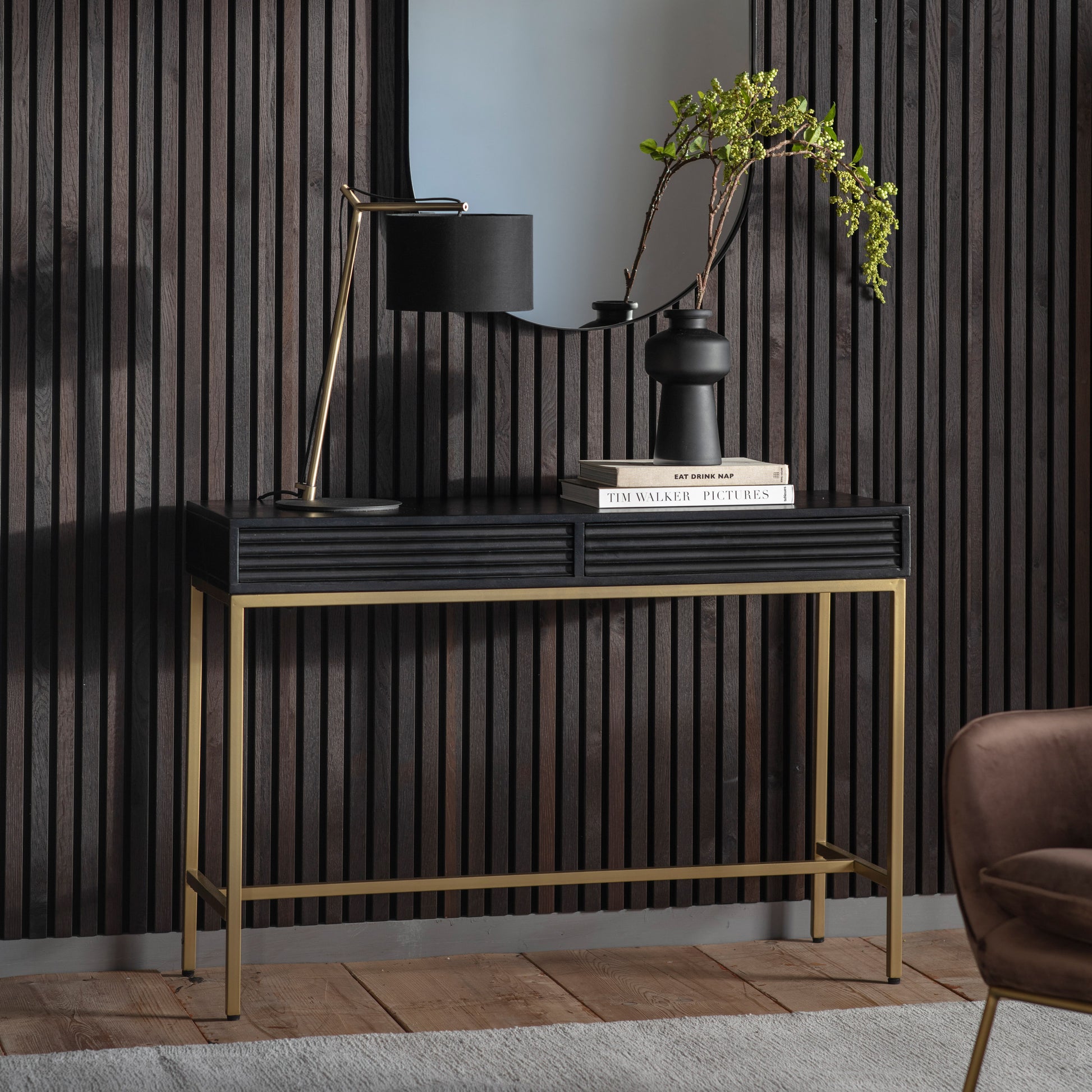 Ripple 2 Drawer Console Table Black / Gold