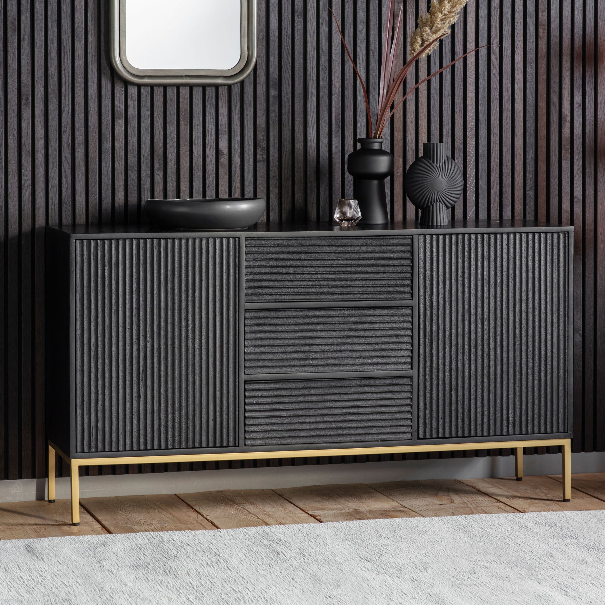 Ripple 2 Door 3 Drawer Sideboard Black / Gold