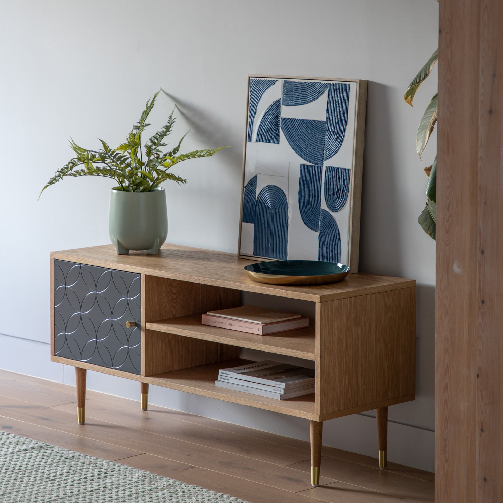 Newbury Media Unit Oak Grey